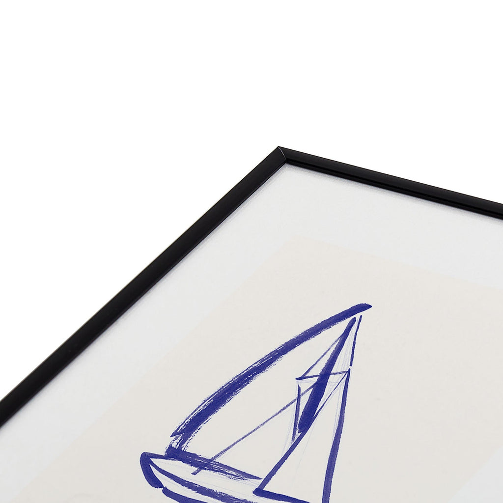 Intemporalis Sailboat Drawing Blue White Metal Framed Art Print