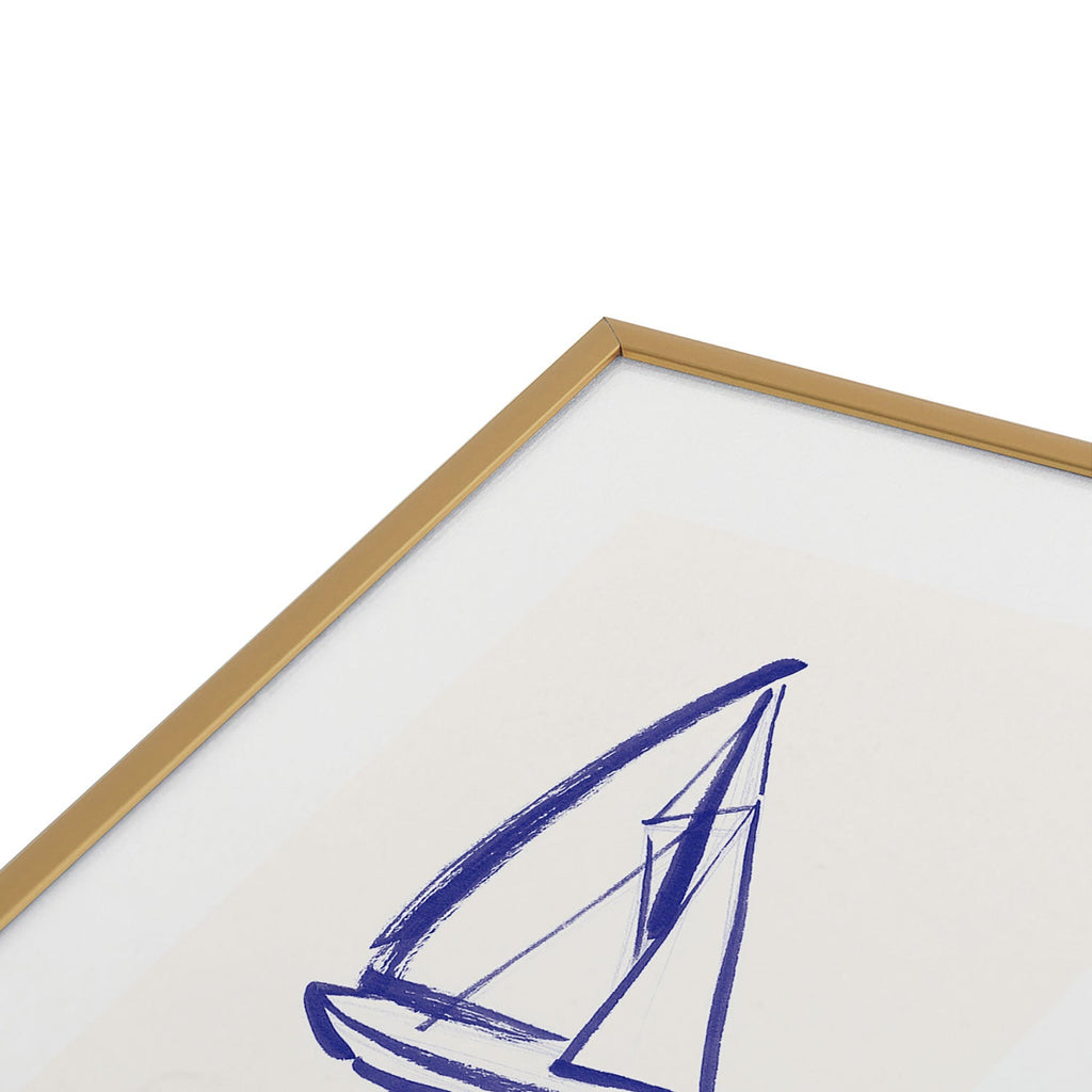 Intemporalis Sailboat Drawing Blue White Metal Framed Art Print