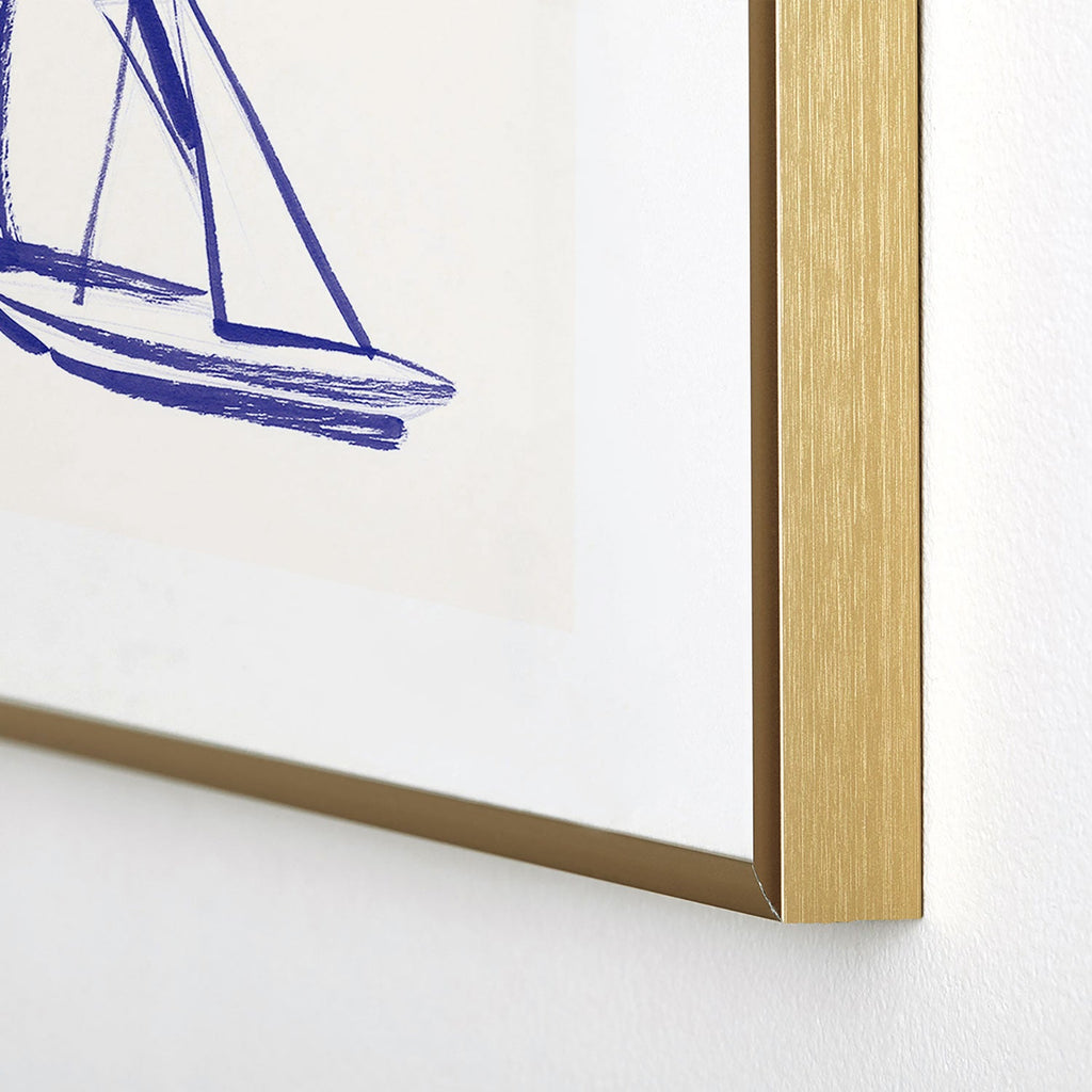 Intemporalis Sailboat Drawing Blue White Metal Framed Art Print