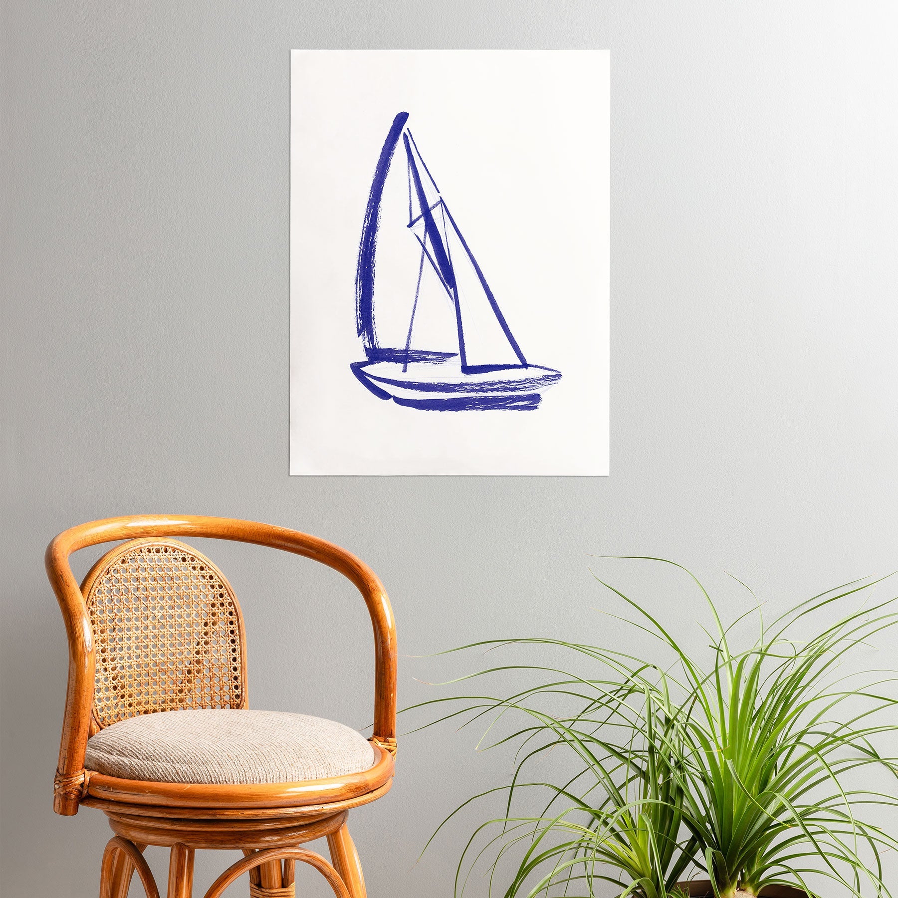 Intemporalis Sailboat Drawing Blue White Poster