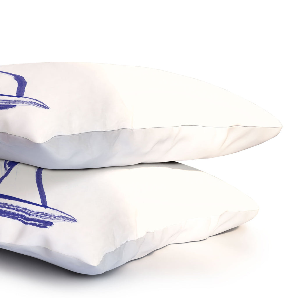Intemporalis Sailboat Drawing Blue White Pillow Shams