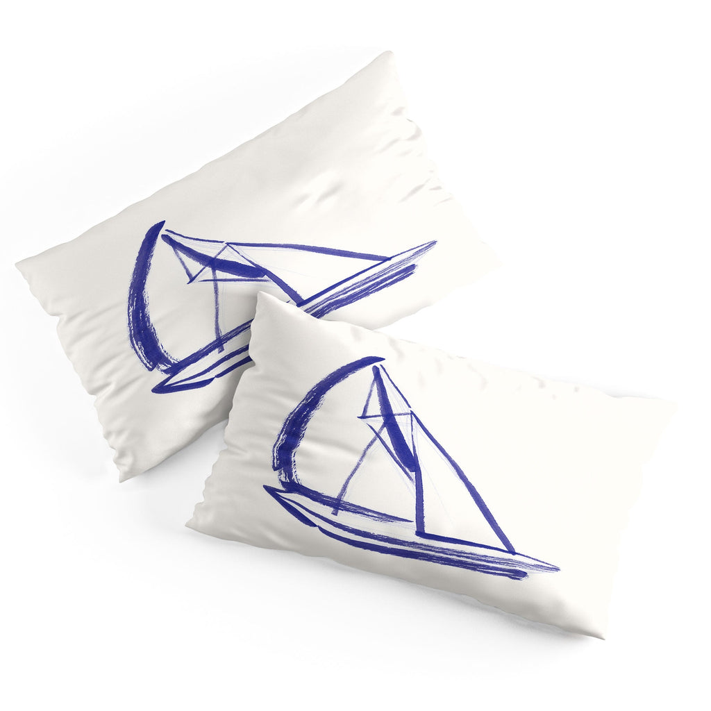 Intemporalis Sailboat Drawing Blue White Pillow Shams