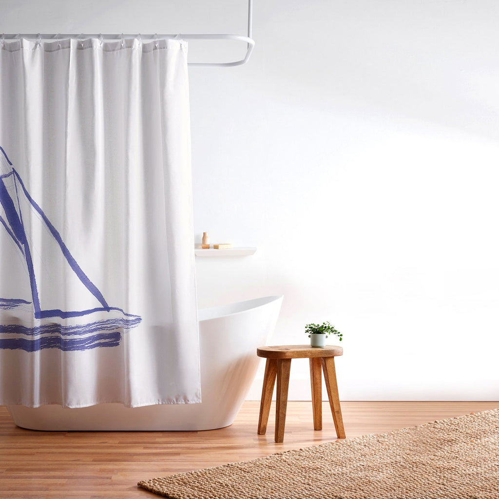 Intemporalis Sailboat Drawing Blue White Shower Curtain
