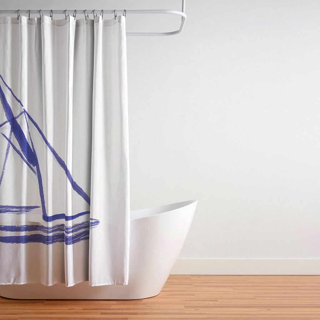 Intemporalis Sailboat Drawing Blue White Shower Curtain