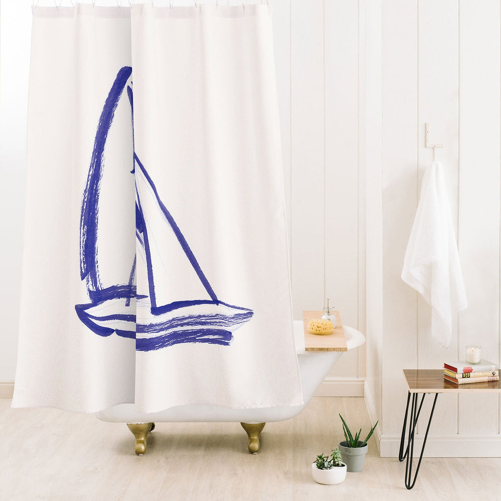 Intemporalis Sailboat Drawing Blue White Shower Curtain