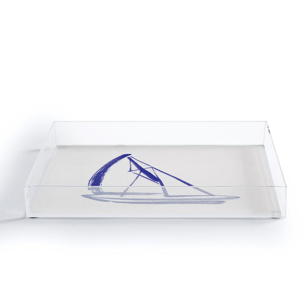 Intemporalis Sailboat Drawing Blue White Acrylic Tray