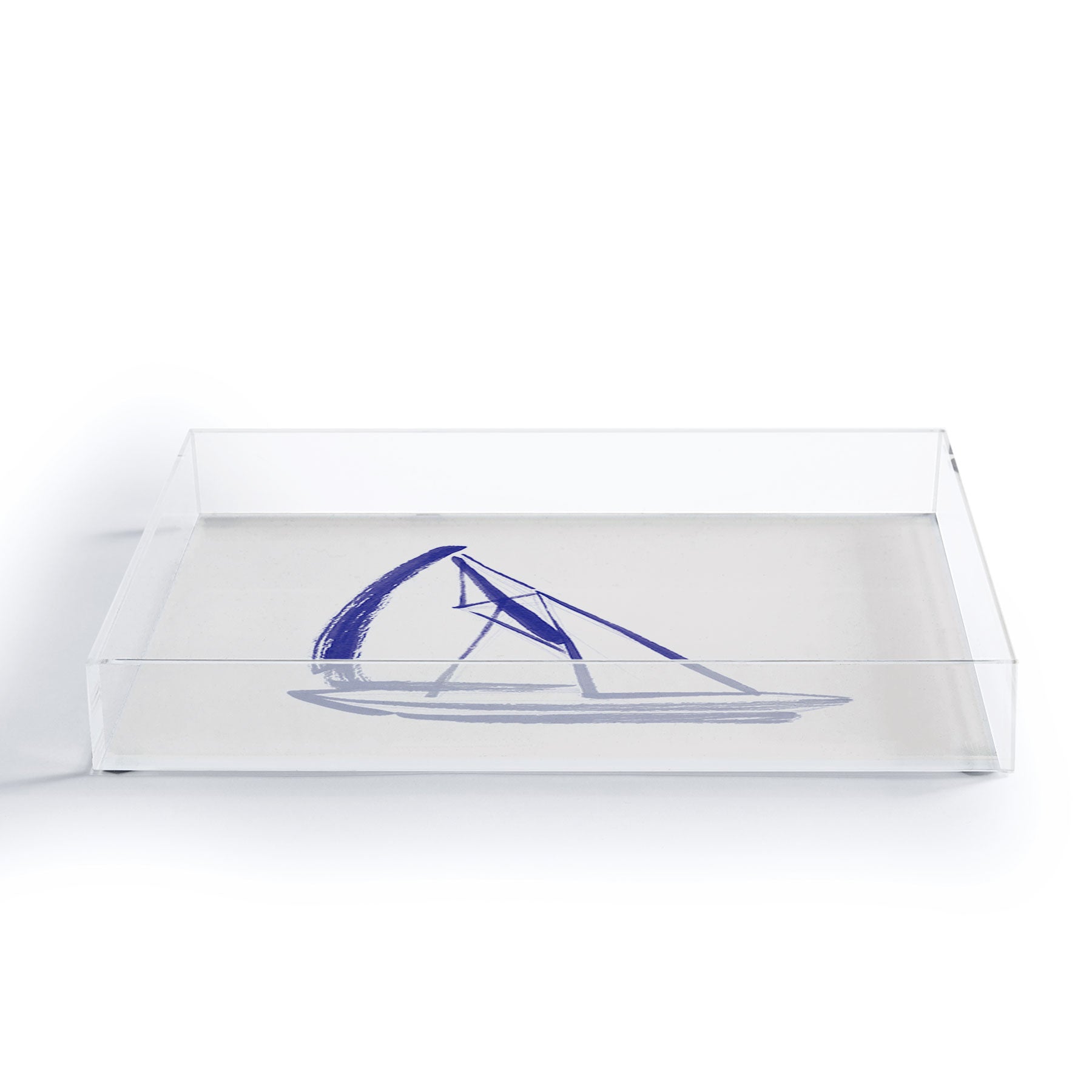 Intemporalis Sailboat Drawing Blue White Acrylic Tray