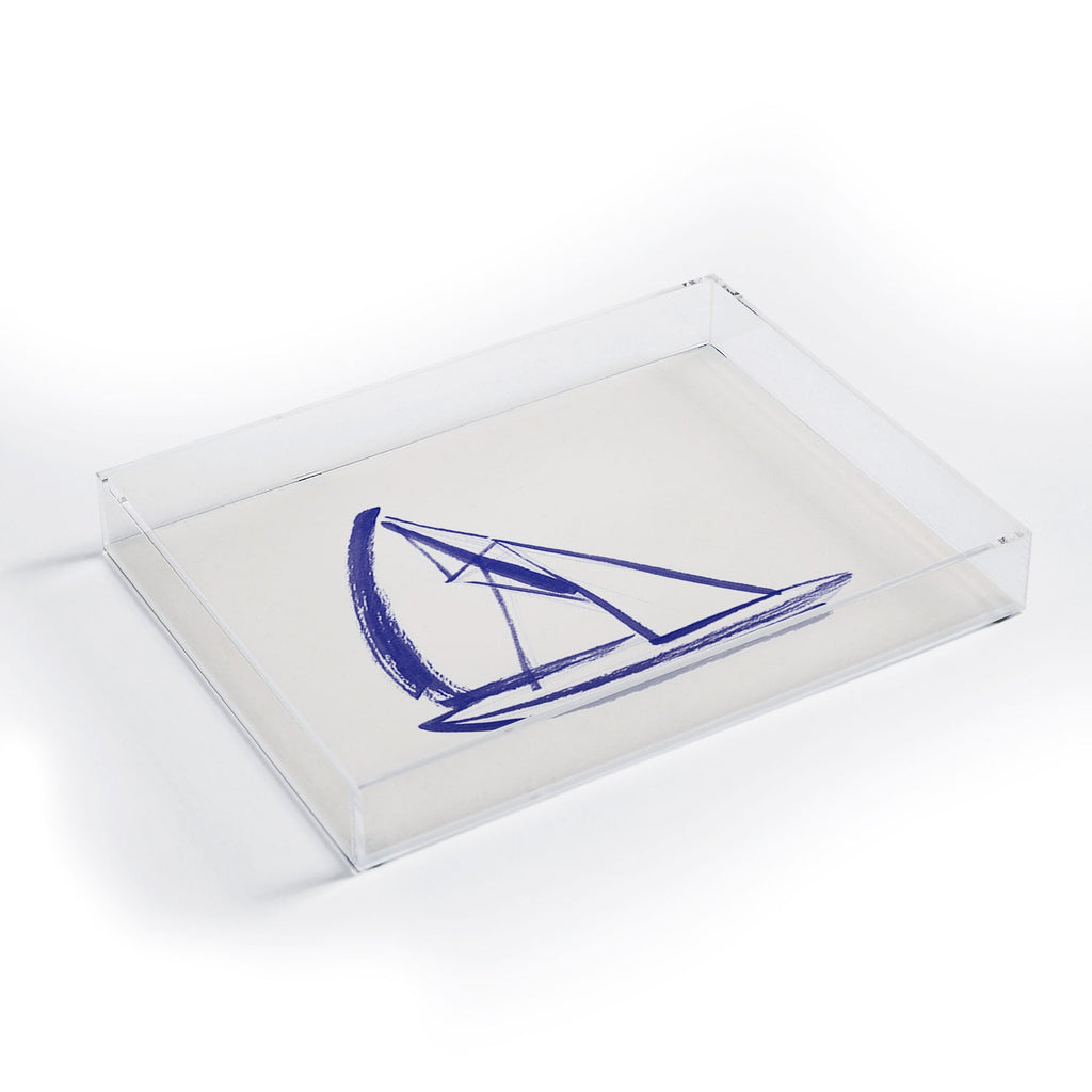 Intemporalis Sailboat Drawing Blue White Acrylic Tray