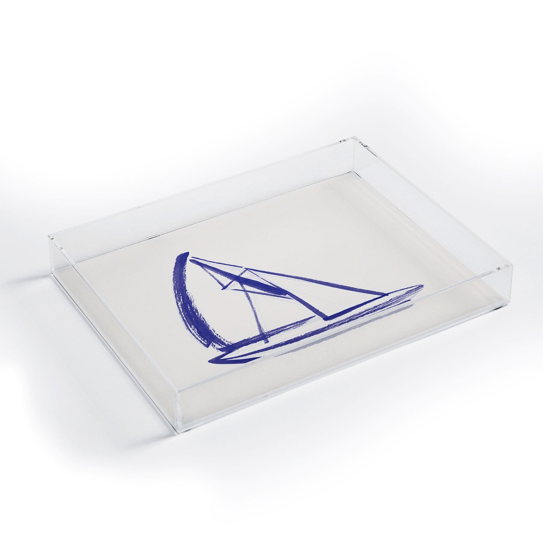 Intemporalis Sailboat Drawing Blue White Acrylic Tray