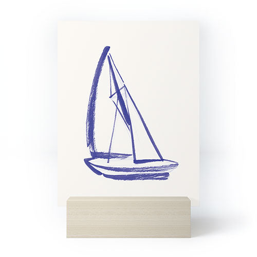 Intemporalis Sailboat Drawing Blue White Mini Art Print