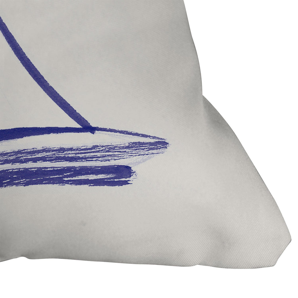 Intemporalis Sailboat Drawing Blue White Outdoor Throw Pillow
