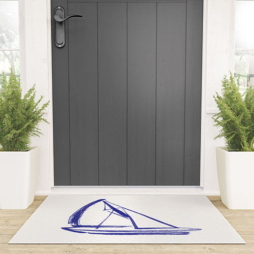 Intemporalis Sailboat Drawing Blue White Welcome Mat