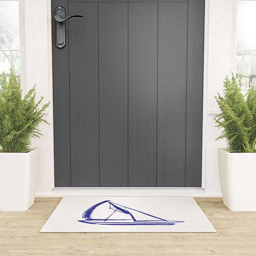 Intemporalis Sailboat Drawing Blue White Welcome Mat