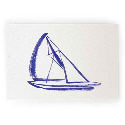 Intemporalis Sailboat Drawing Blue White Welcome Mat