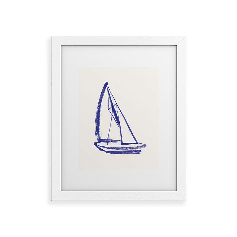Intemporalis Sailboat Drawing Blue White Framed Art Print