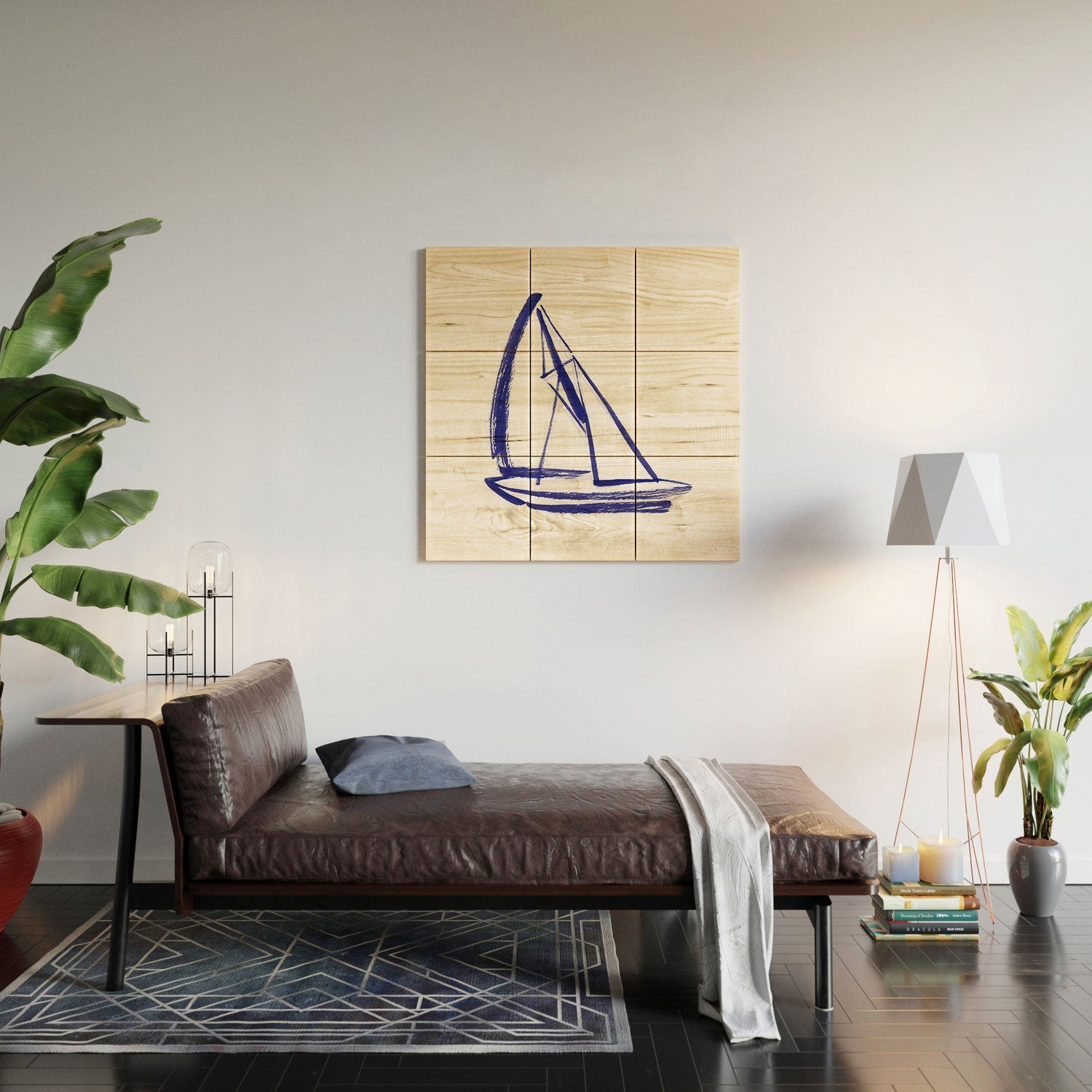 Intemporalis Sailboat Drawing Blue White Wood Wall Mural