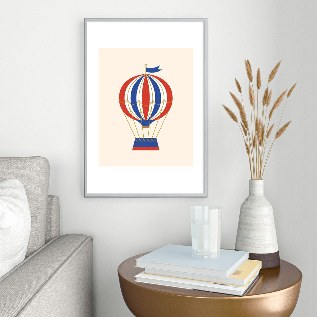 Intemporalis Vintage Hot Air Balloon Blue Metal Framed Art Print