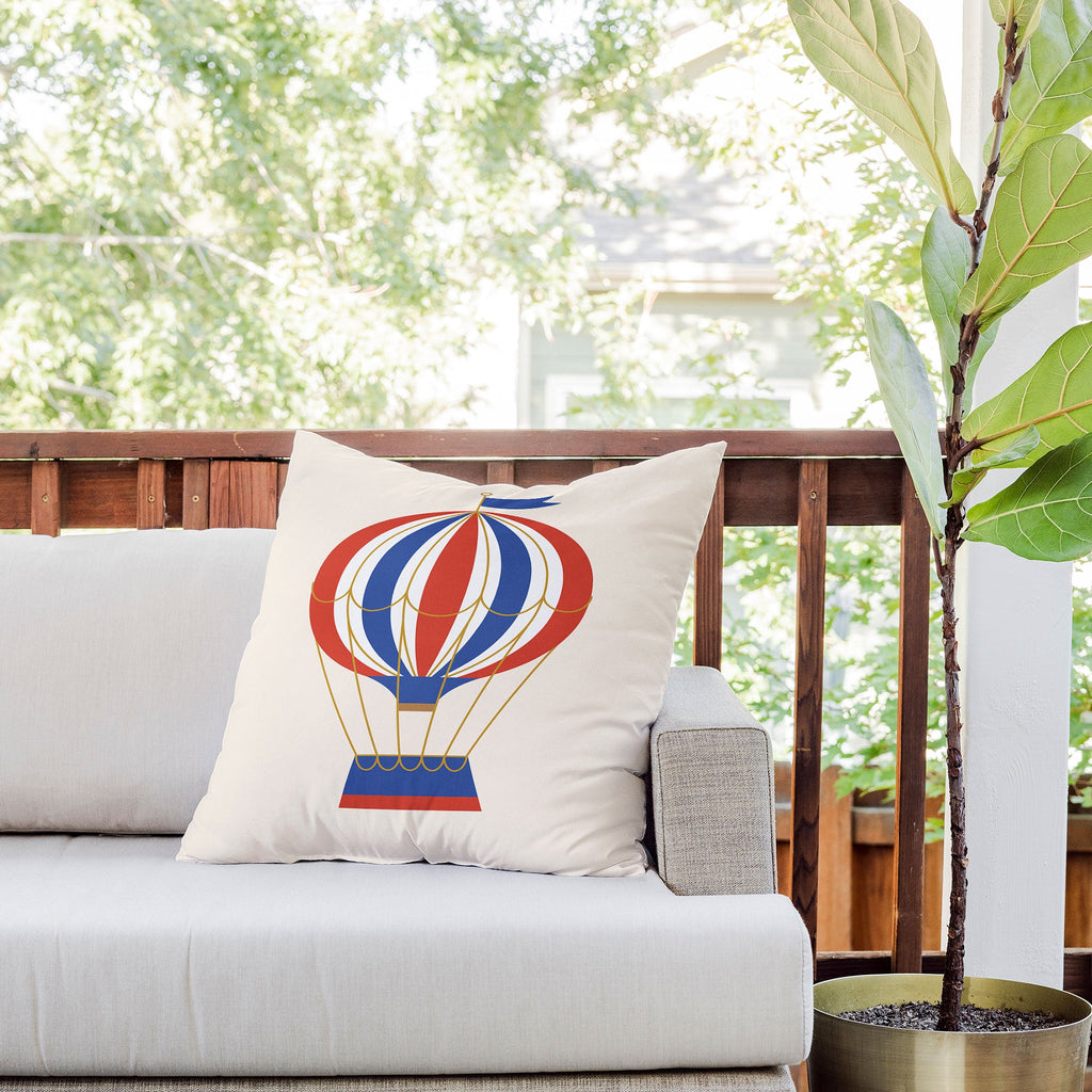 Intemporalis Vintage Hot Air Balloon Blue Outdoor Throw Pillow