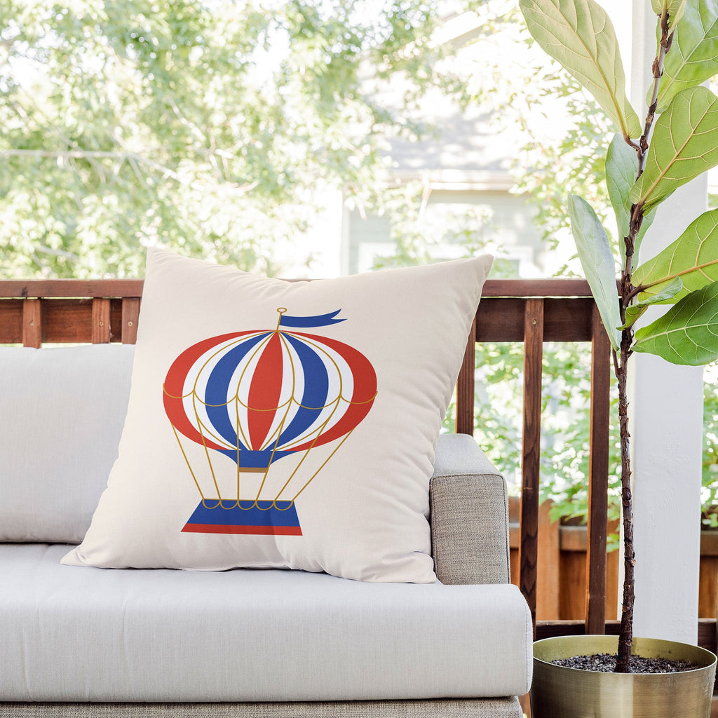 Intemporalis Vintage Hot Air Balloon Blue Outdoor Throw Pillow