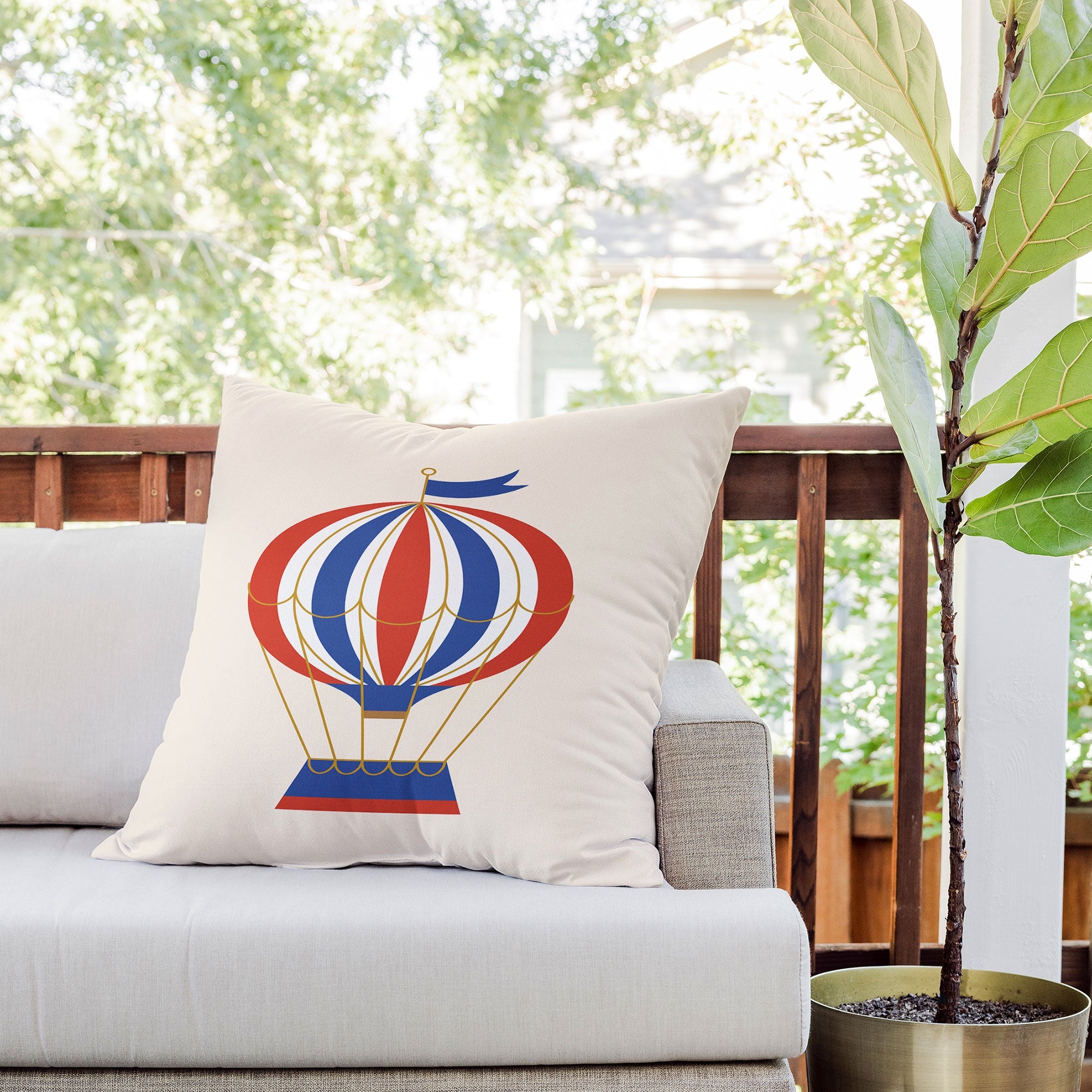 Intemporalis Vintage Hot Air Balloon Blue Outdoor Throw Pillow