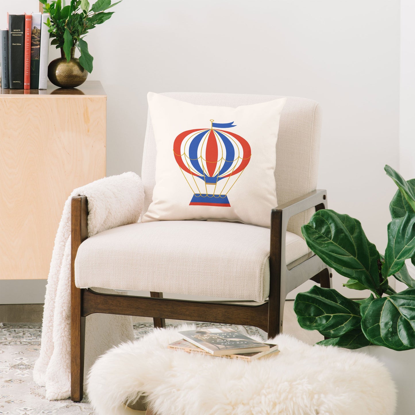 Intemporalis Vintage Hot Air Balloon Blue Throw Pillow