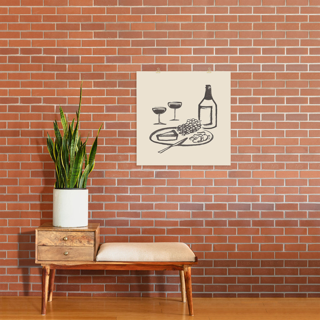 Intemporalis Wine and Cheese Aperitivo BW Art Print