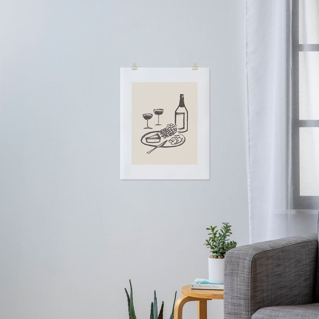 Intemporalis Wine and Cheese Aperitivo BW Art Print