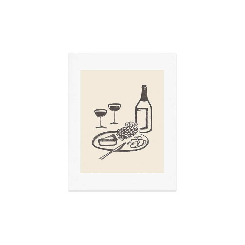Intemporalis Wine and Cheese Aperitivo BW Art Print