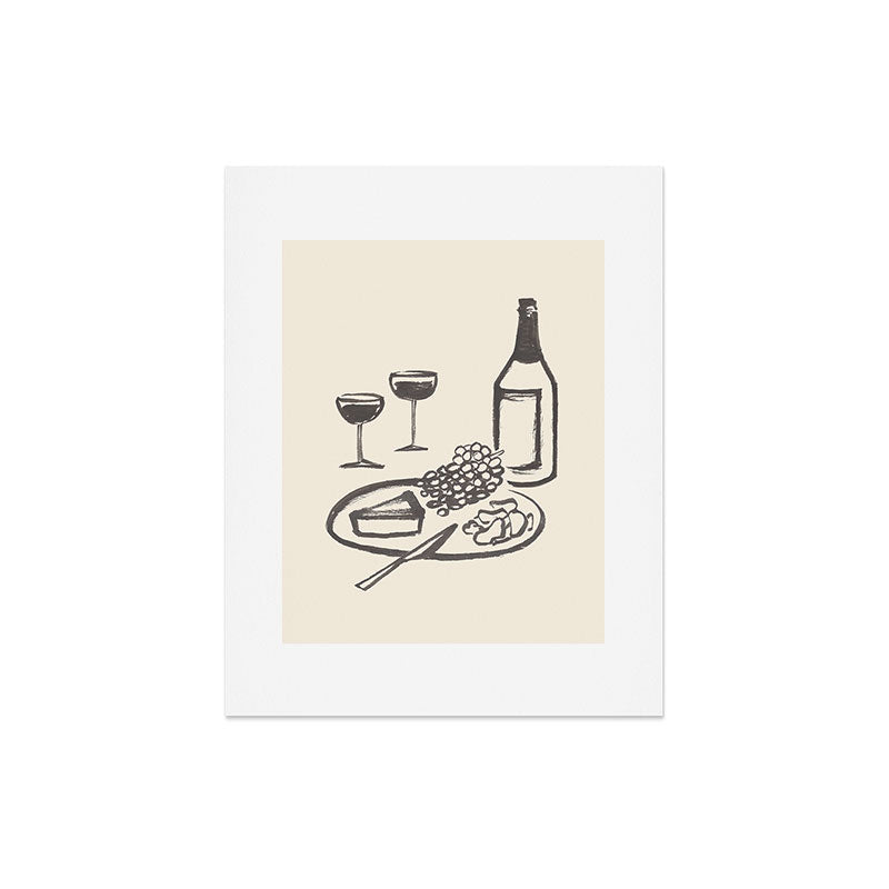 Intemporalis Wine and Cheese Aperitivo BW Art Print