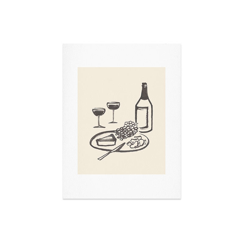 Intemporalis Wine and Cheese Aperitivo BW Art Print