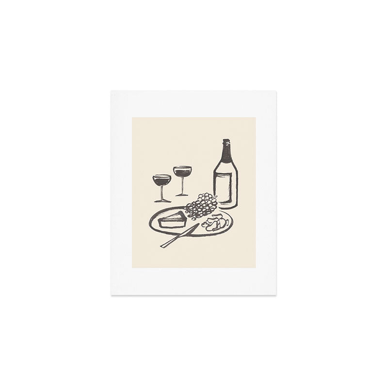 Intemporalis Wine and Cheese Aperitivo BW Art Print