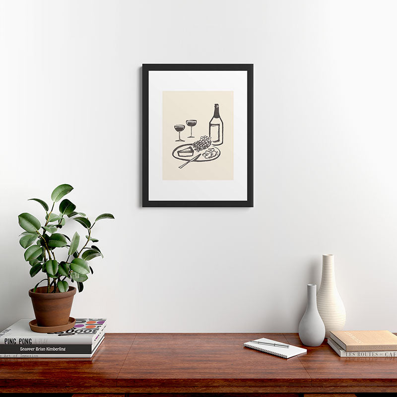 Intemporalis Wine and Cheese Aperitivo BW Framed Art Print