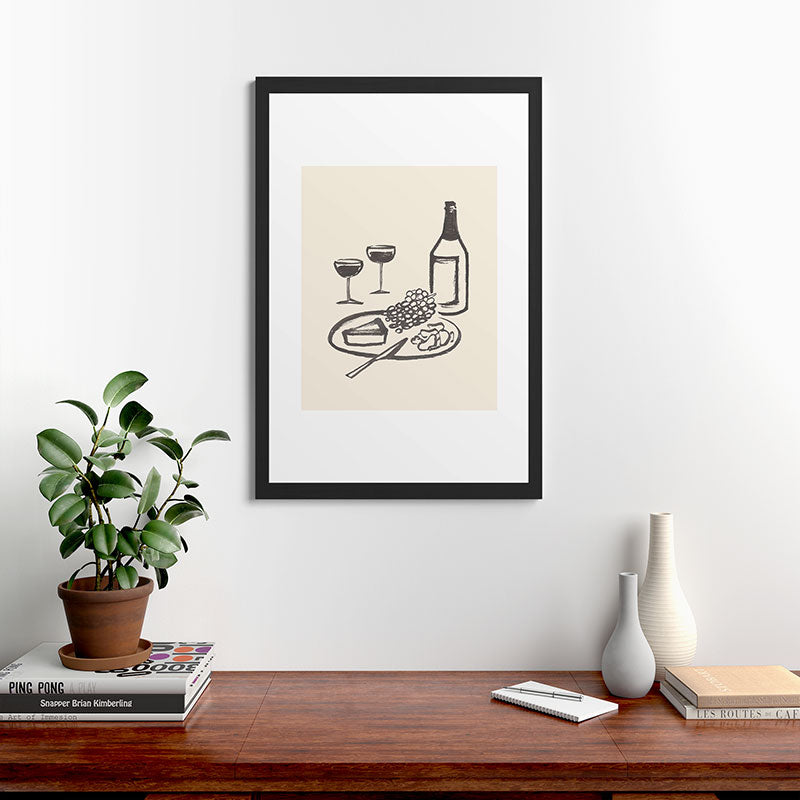 Intemporalis Wine and Cheese Aperitivo BW Framed Art Print