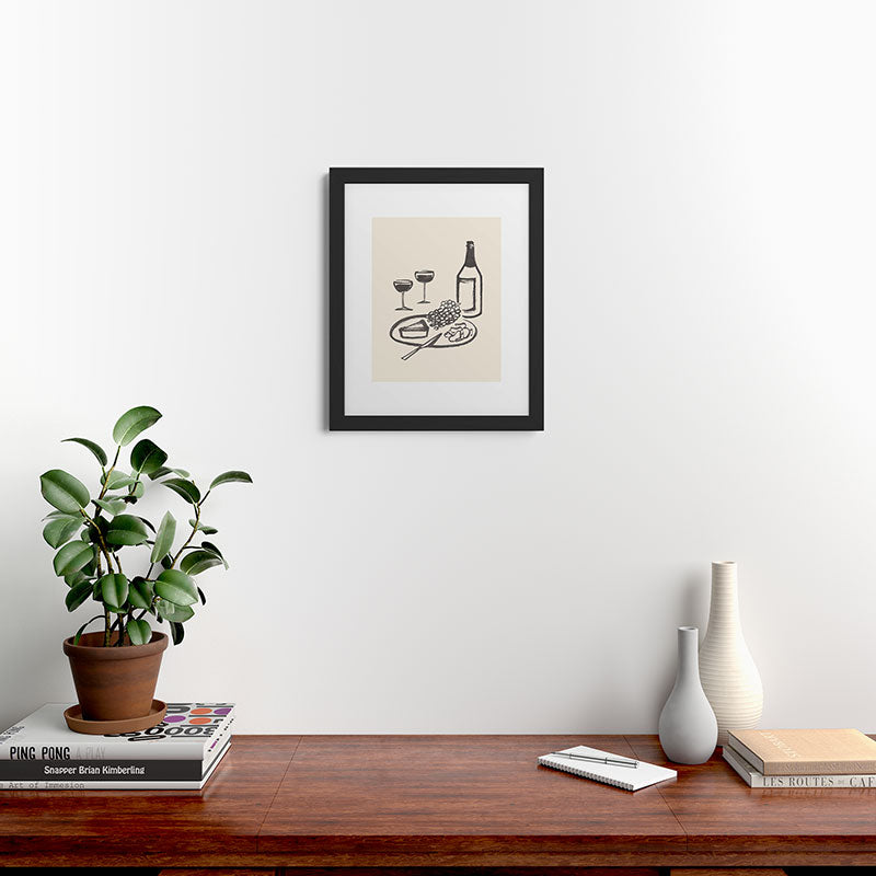 Intemporalis Wine and Cheese Aperitivo BW Framed Art Print