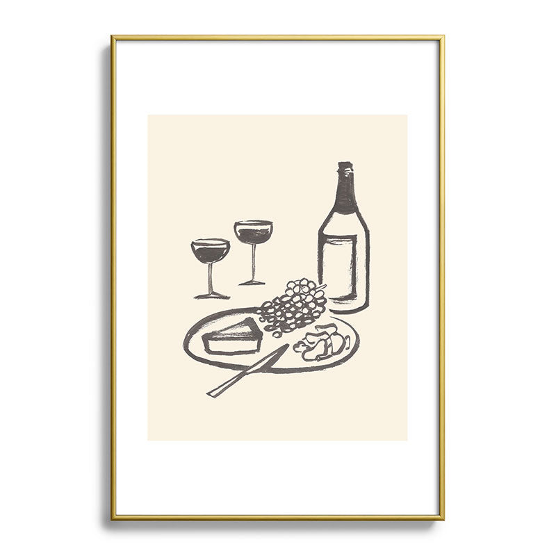 Intemporalis Wine and Cheese Aperitivo BW Metal Framed Art Print