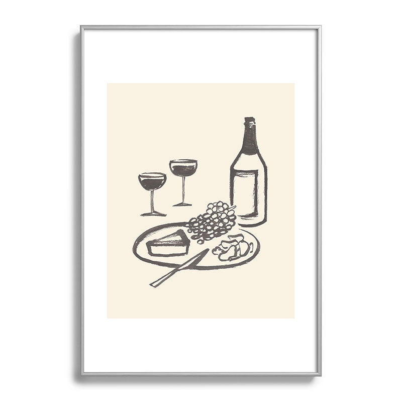 Intemporalis Wine and Cheese Aperitivo BW Metal Framed Art Print