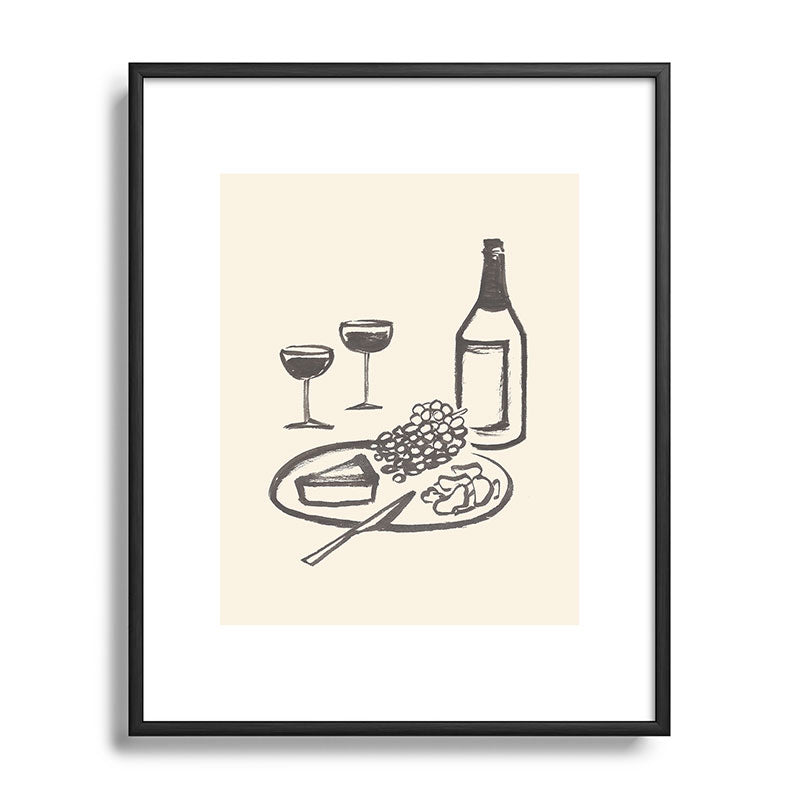 Intemporalis Wine and Cheese Aperitivo BW Metal Framed Art Print