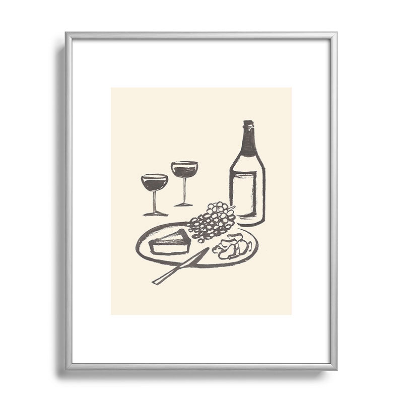 Intemporalis Wine and Cheese Aperitivo BW Metal Framed Art Print