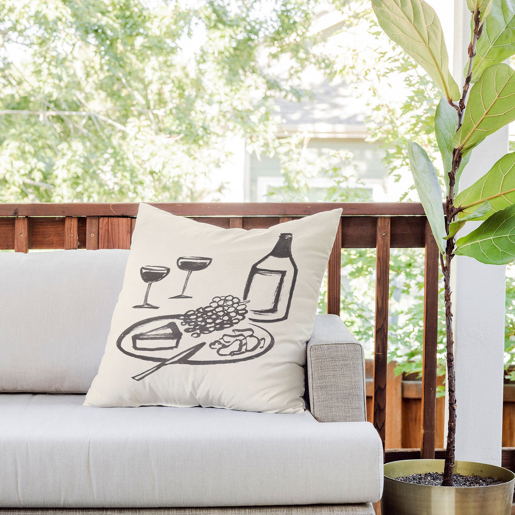 Intemporalis Wine and Cheese Aperitivo BW Outdoor Throw Pillow