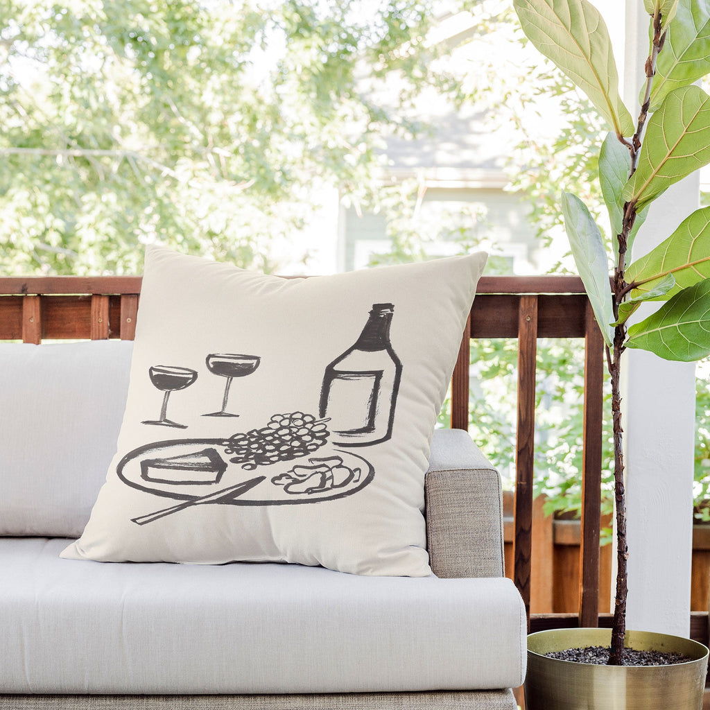 Intemporalis Wine and Cheese Aperitivo BW Outdoor Throw Pillow