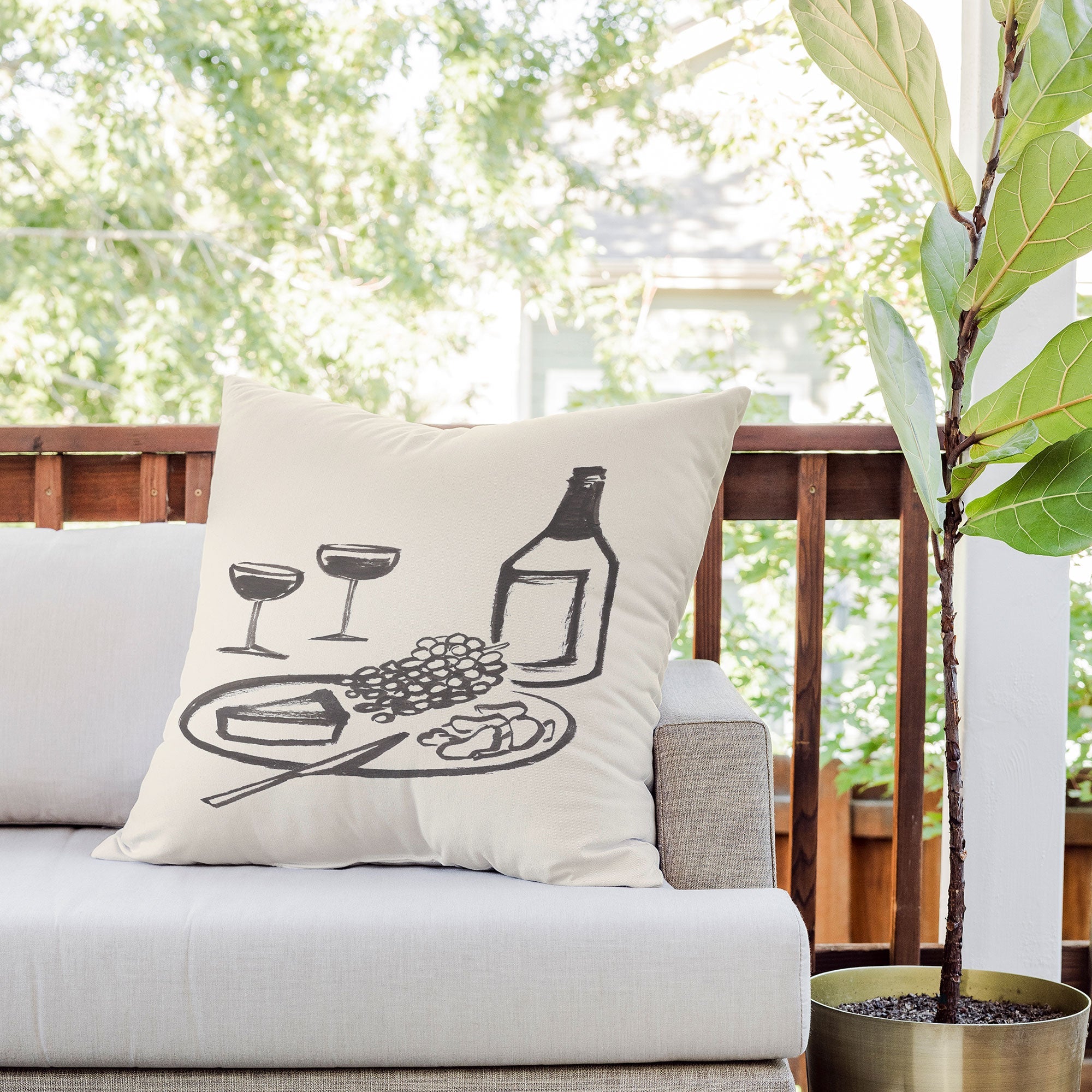 Intemporalis Wine and Cheese Aperitivo BW Outdoor Throw Pillow