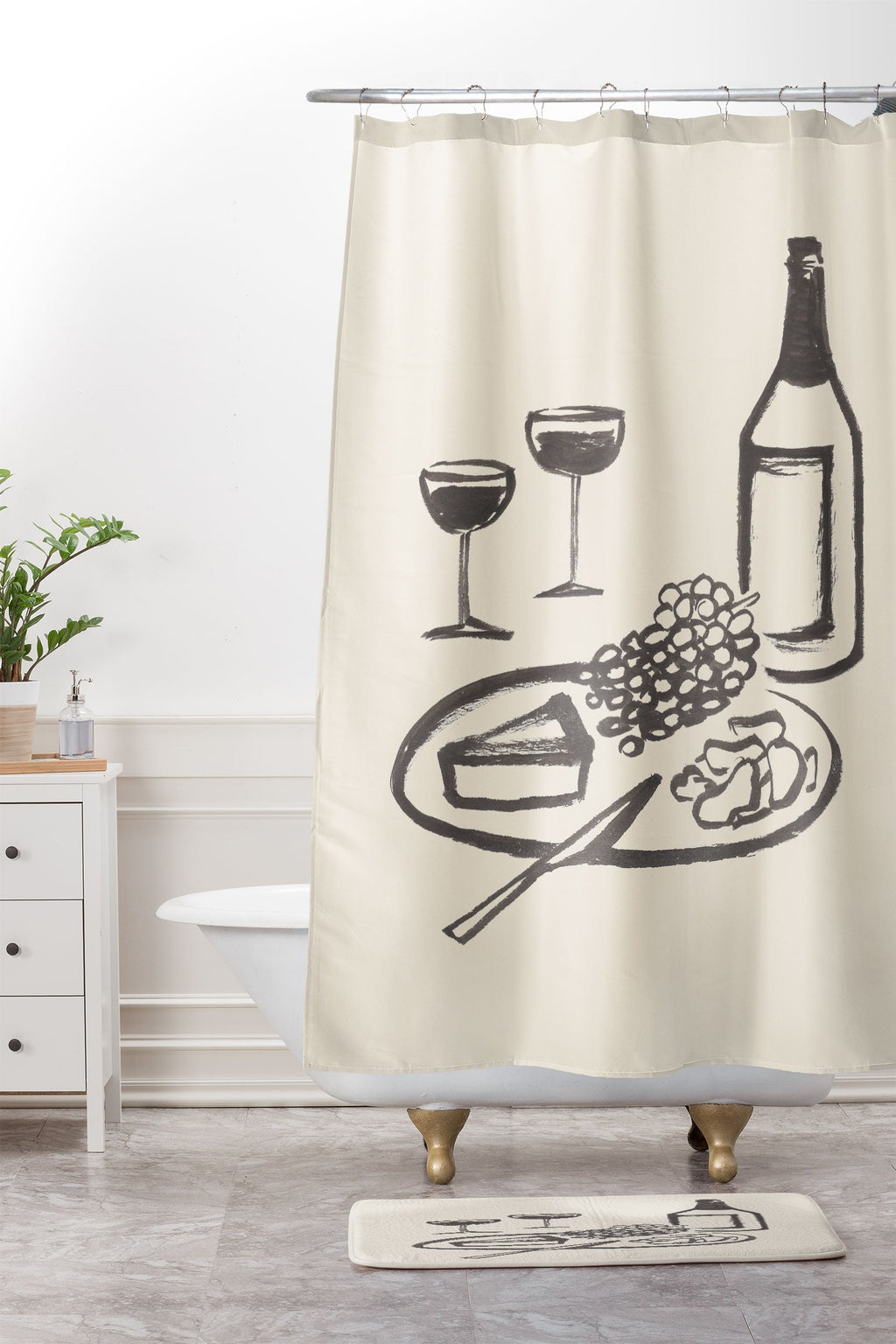 Intemporalis Wine and Cheese Aperitivo BW Memory Foam Bath Mat