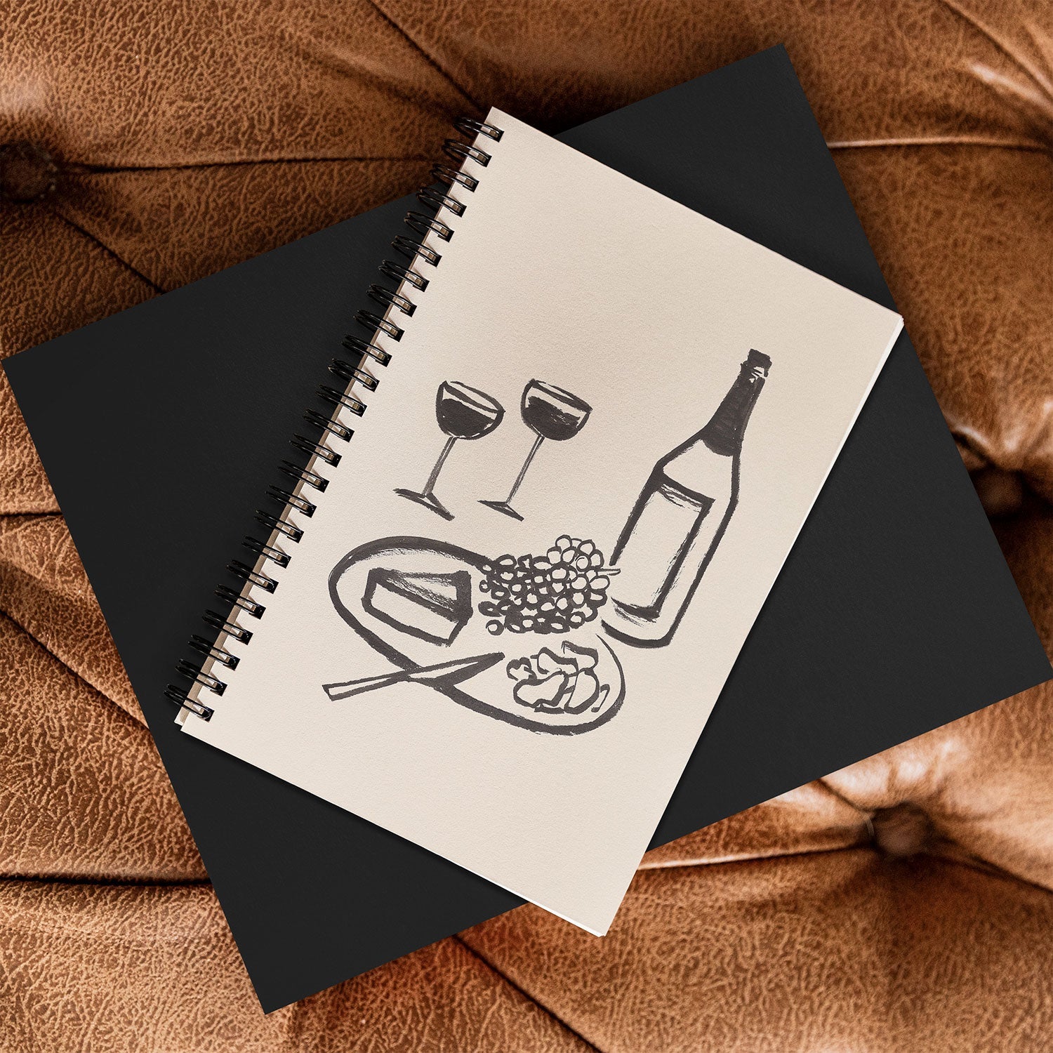 Intemporalis Wine and Cheese Aperitivo BW Spiral Notebook