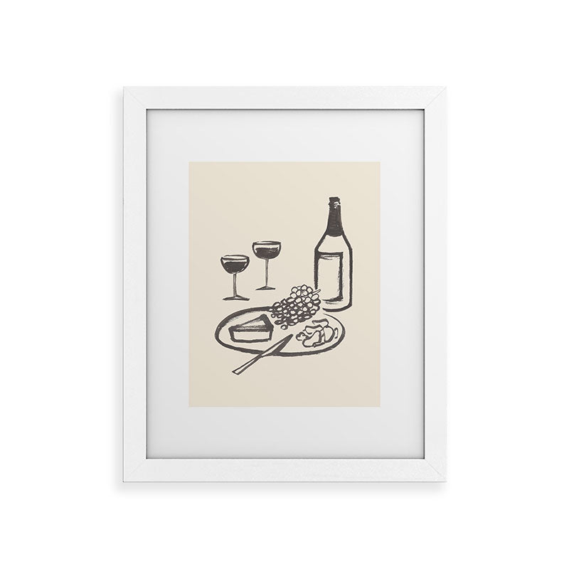 Intemporalis Wine and Cheese Aperitivo BW Framed Art Print