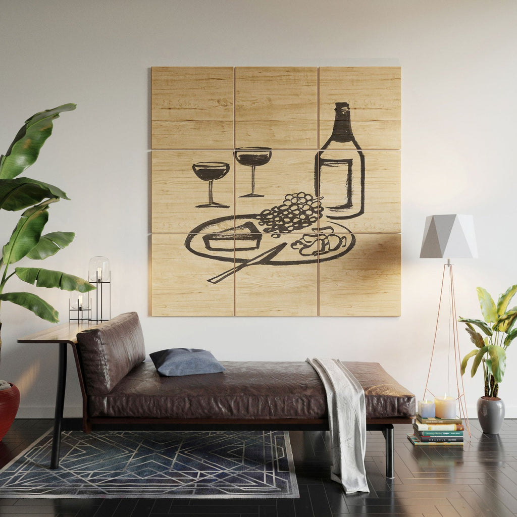 Intemporalis Wine and Cheese Aperitivo BW Wood Wall Mural