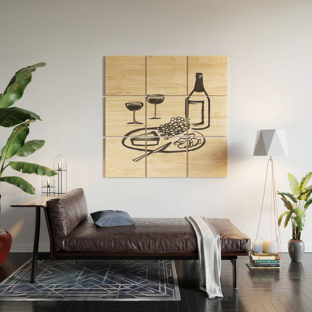 Intemporalis Wine and Cheese Aperitivo BW Wood Wall Mural