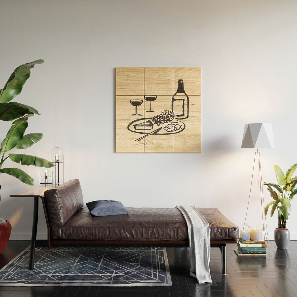 Intemporalis Wine and Cheese Aperitivo BW Wood Wall Mural