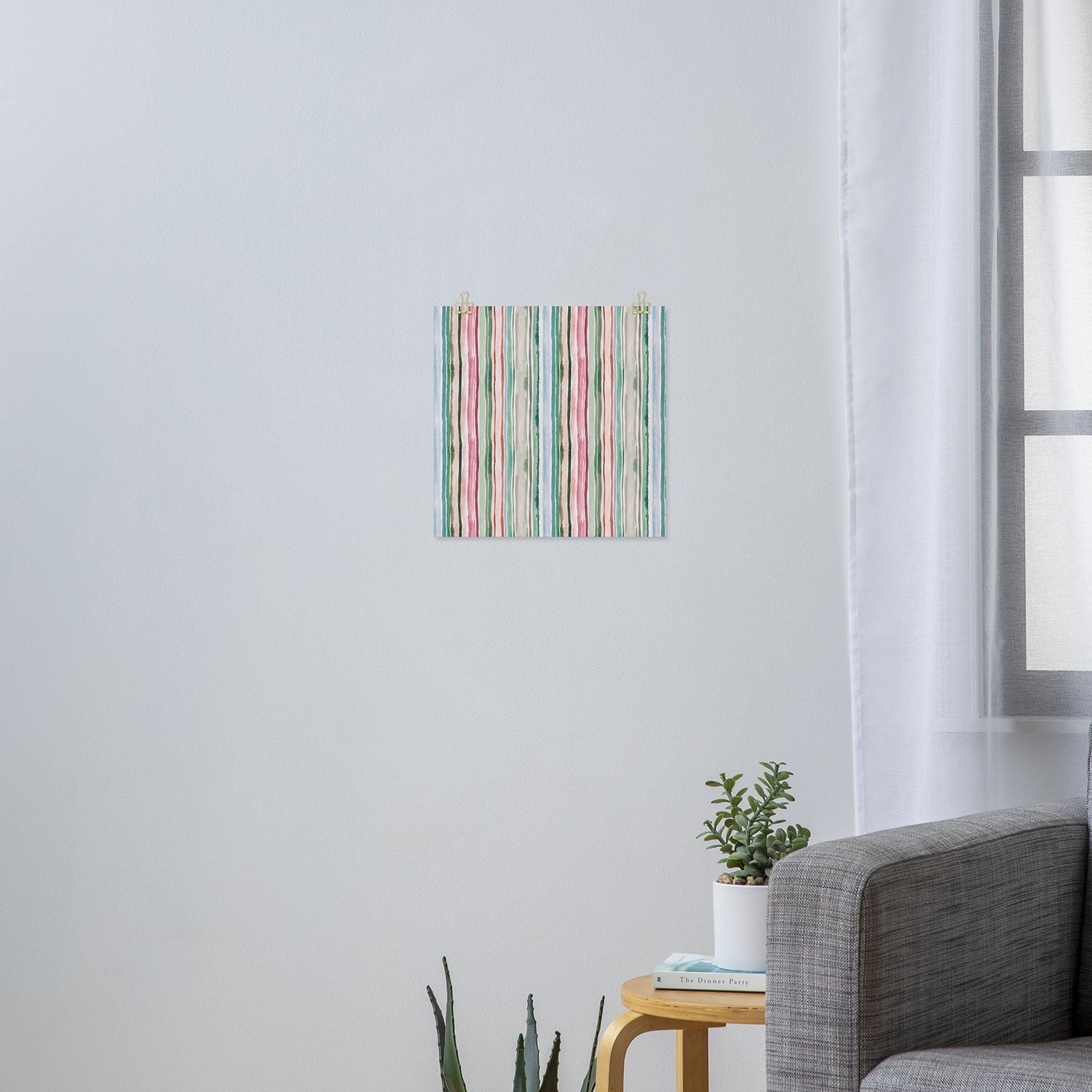 Ninola Design Botanic Retreat Watercolor Stripes Green Orange Red Art Print