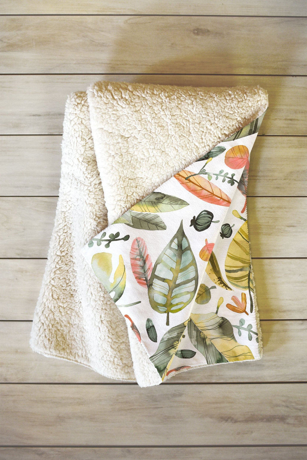 Ninola Design Botanic Retreat Tropical Jungle Leaves Botanical Green Orange Fleece Throw Blanket