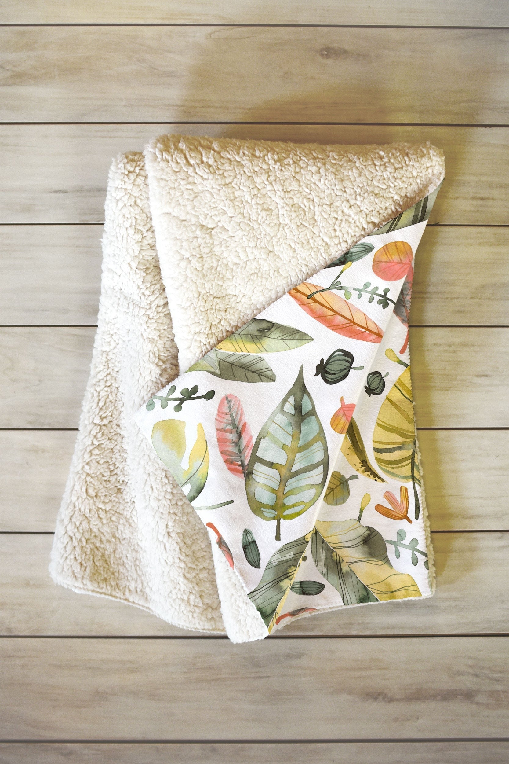 Ninola Design Botanic Retreat Tropical Jungle Leaves Botanical Green Orange Fleece Throw Blanket